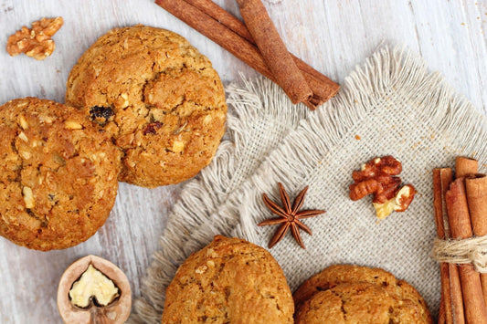 Healthy oat cookie with nuts and cinnamon, illustrating a wholesome cookie option.